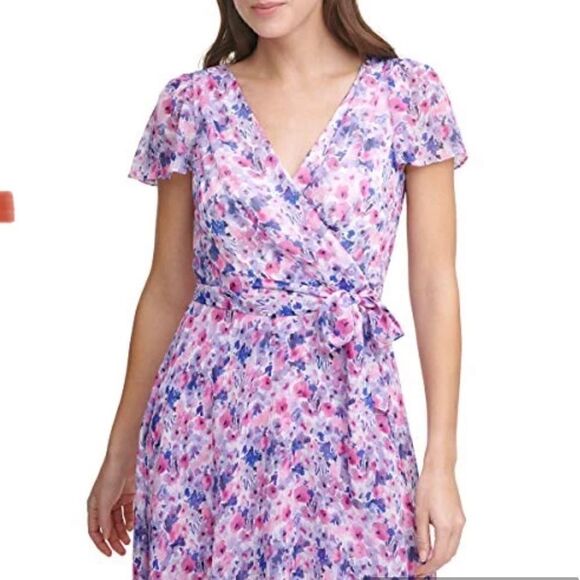 New! DKNY Flutter Sleeve Surplice Neckline Dress Sz 2 - Picture 3 of 6